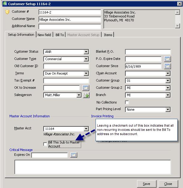 Subaccounts of Master Accounts In previous versions of SedonaOffice, a checkmark in the box entitled All subaccount Invoices to Primary Master on the Master Account Customer Information screen