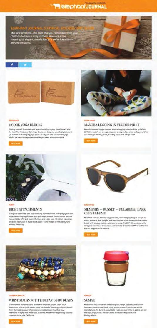 THEMED GUIDES Be featured in Elephant Journal s quarterly themed guides, showcasing curated products leading the way in conscious consumerism.