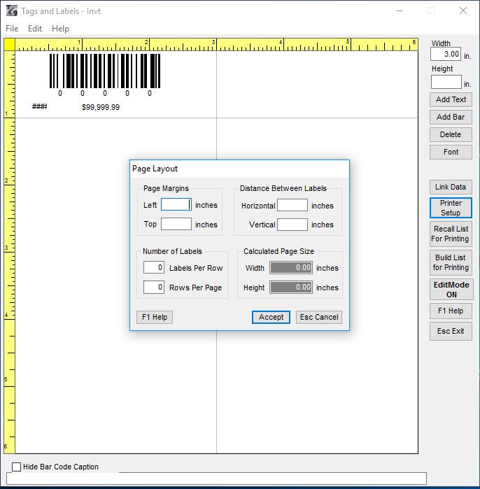 Tag Printing Setup the page layout for the labels that you have, either on a roll or a sheet Set margins Set