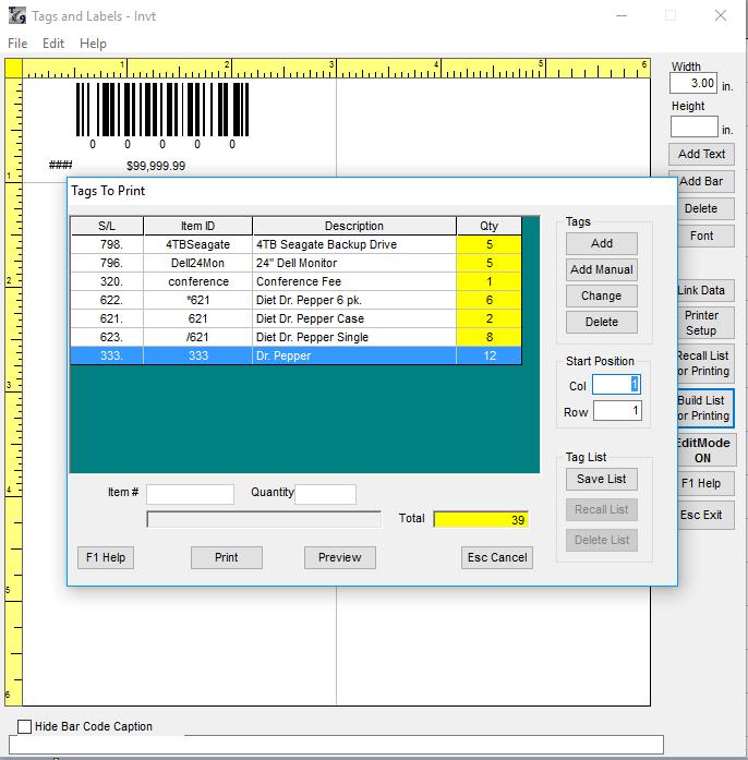 Print Tags Confirm items and number of tags to be printed Edit if needed Set the starting