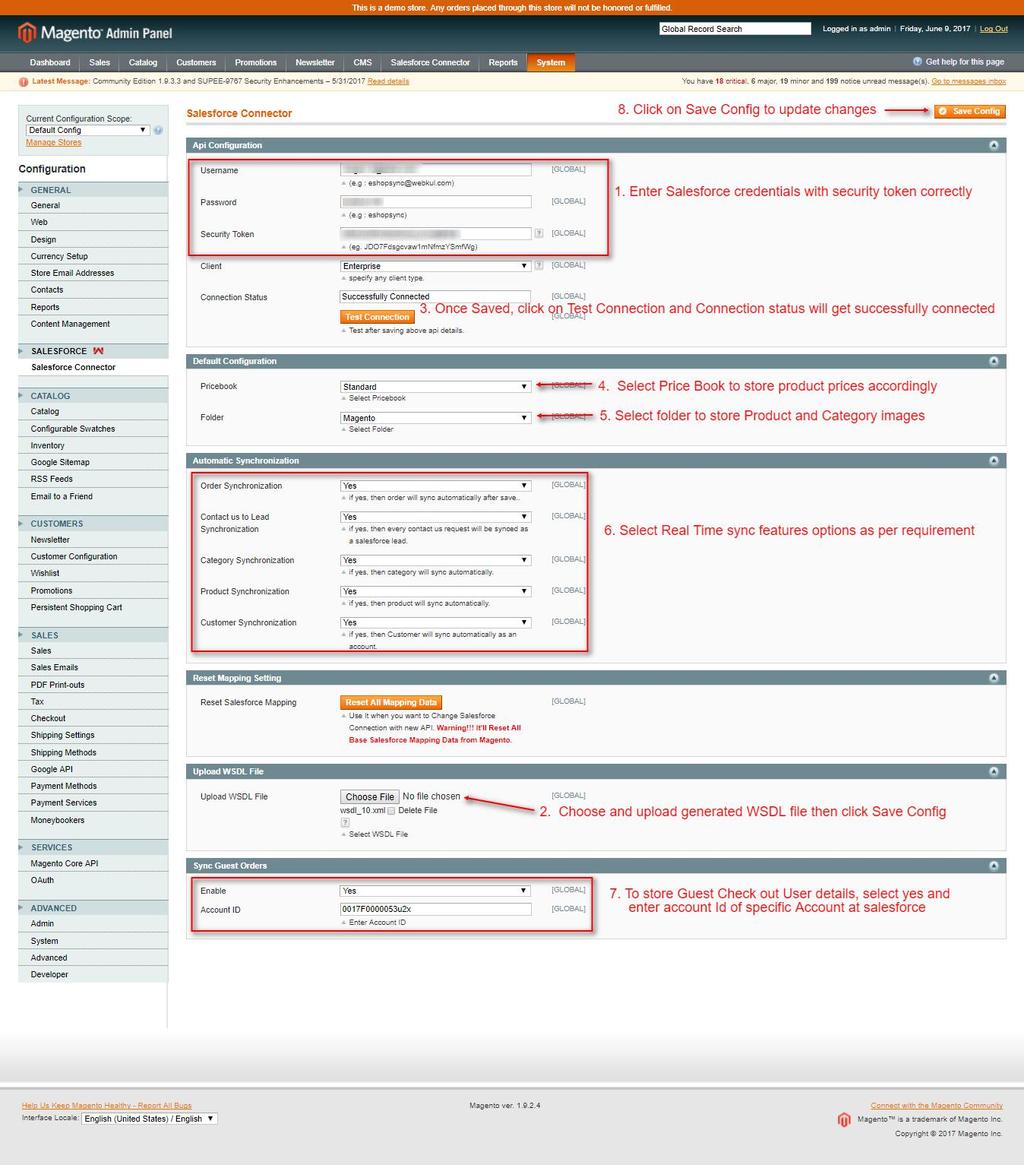 Synchronization Process Sync Customers : Hover over Salesforce Connector Tab, Click on Customers.