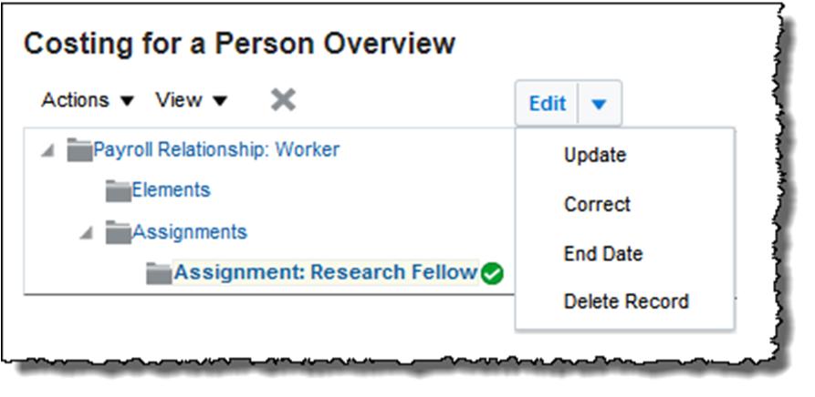 Select Edit > End Date to return the Assignment costing to the default for the work unit.