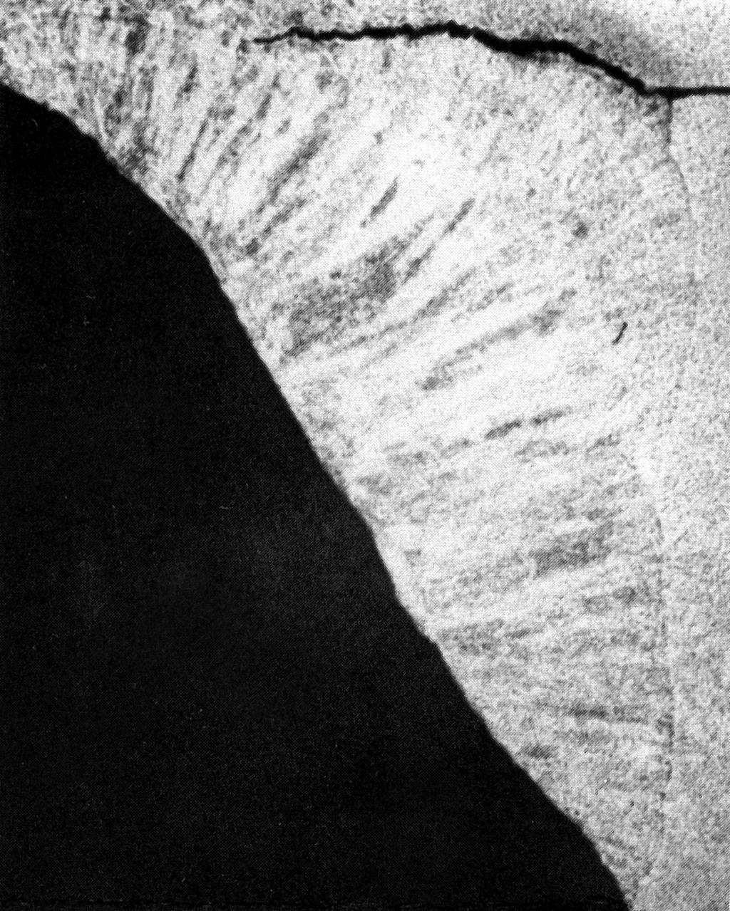 2. Weld Solidification and Cracking Behavior a.) The macrophotograph below shows a crack in the underbead region (Svensson 94).