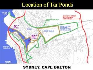 Sydney Tar Ponds Tars and Sludge gathered in a series of lagoons For the last two decades covered with water