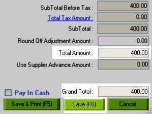 and enter the Supplier Total Amount will be calculated, Click on Save (F8).
