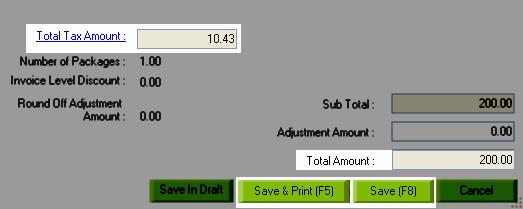 Total tax and total amount will be calculated, click on Save/Save & Print.