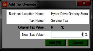 Selected the tax which you want to override Click Tax Override icon, enter the New Tax Value. Click on Add.