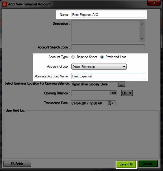 Enter the account name and select the Account Type (Balance Sheet or Profit & Loss) and Account Group. Click on Save.