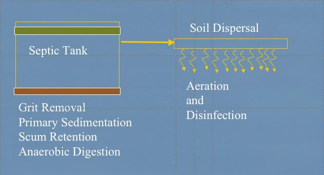 Unit Processes in a Traditional Septic Tank and Soil Absorption System The septic tank provides primary treatment in the form of grit removal, primary sedimentation, scum retention, and anaerobic
