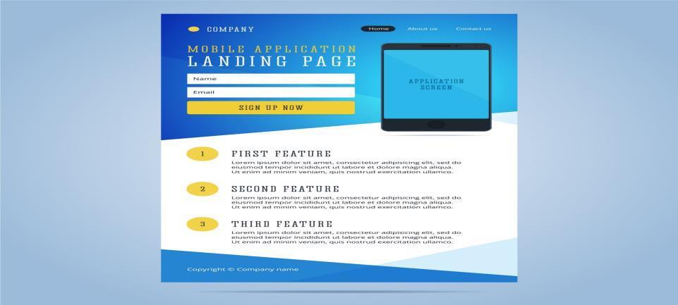 Landing page Making a short introduction about your App builds an attraction.