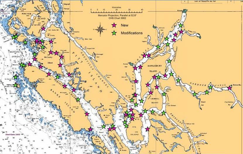 THE KITIMAT LNG PROJECT 38 of 104 Figure 5 New and Modified Aids to Navigation as of March 2018 The proponent has also committed to the installation of several project-specific navigational aids in