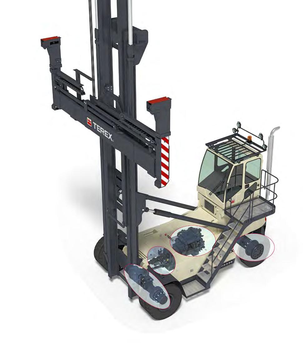 spreader functions) Automatic adjustment of operating status Easy access for diagnostic purposes Hydraulic system High lifting speeds for fast stacking due to large power reserves Low fuel