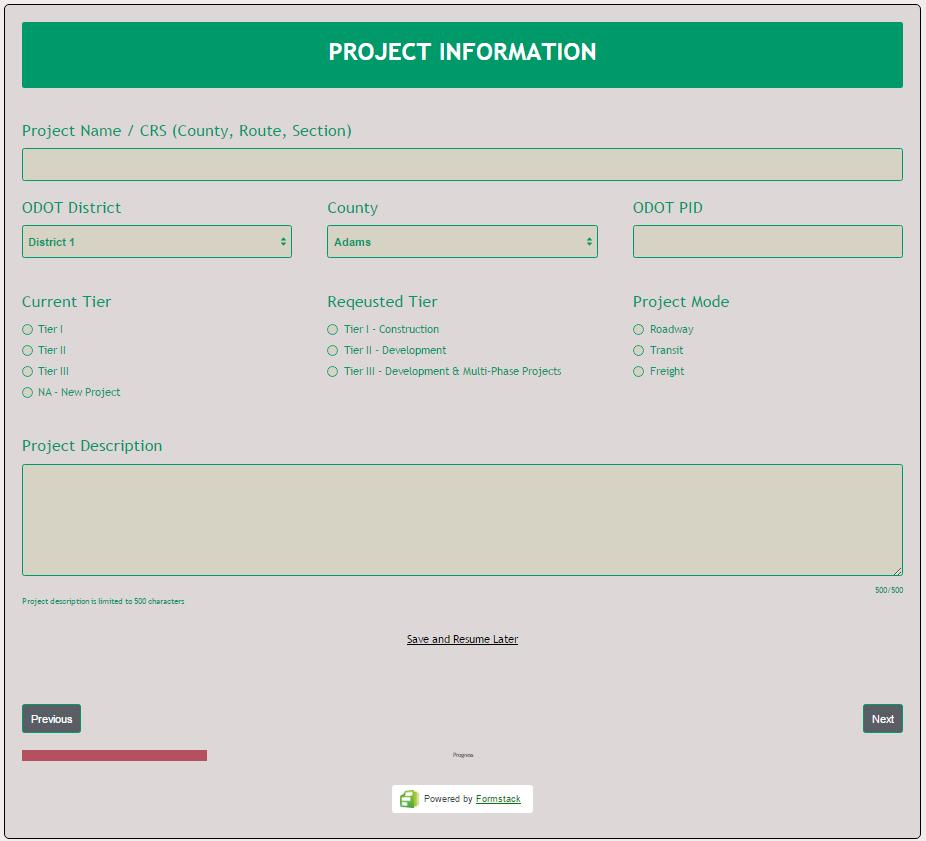 Project Information In this section general project information will be collected. 1.