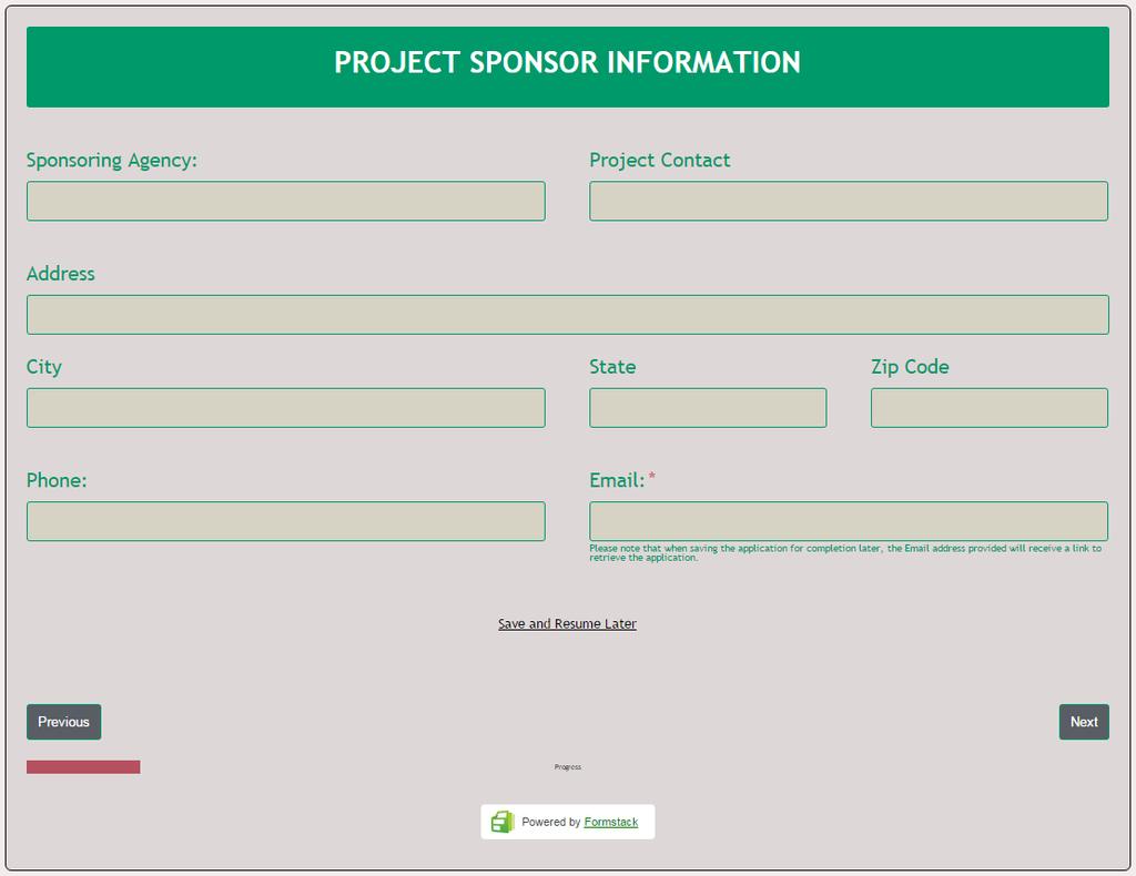 Project Sponsor Information 1. Complete the project sponsor information section.