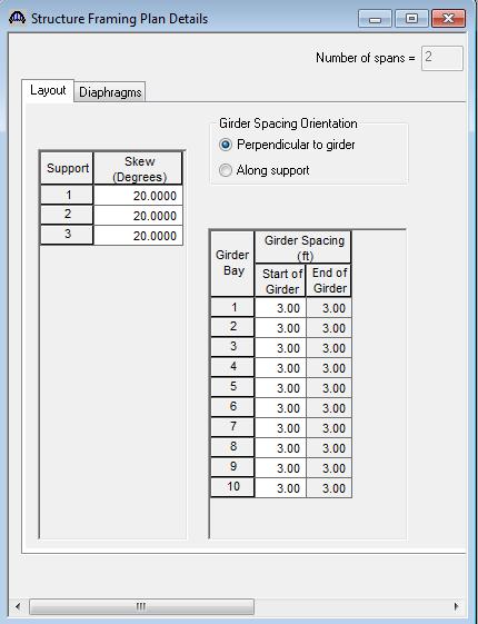 Double-click on Framing Plan Detail to describe the framing plan. Enter the appropriate data as shown below.