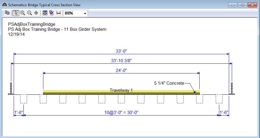 While Structure Typical Section is highlighted in the BWS tree, open the schematic for the typical section by selecting the View Schematic toolbar button or Bridge/Schematic from the menu.