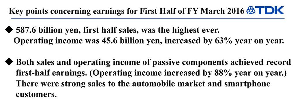 Firstly and most importantly, sales in the first half of the year were 587.6 billion yen,