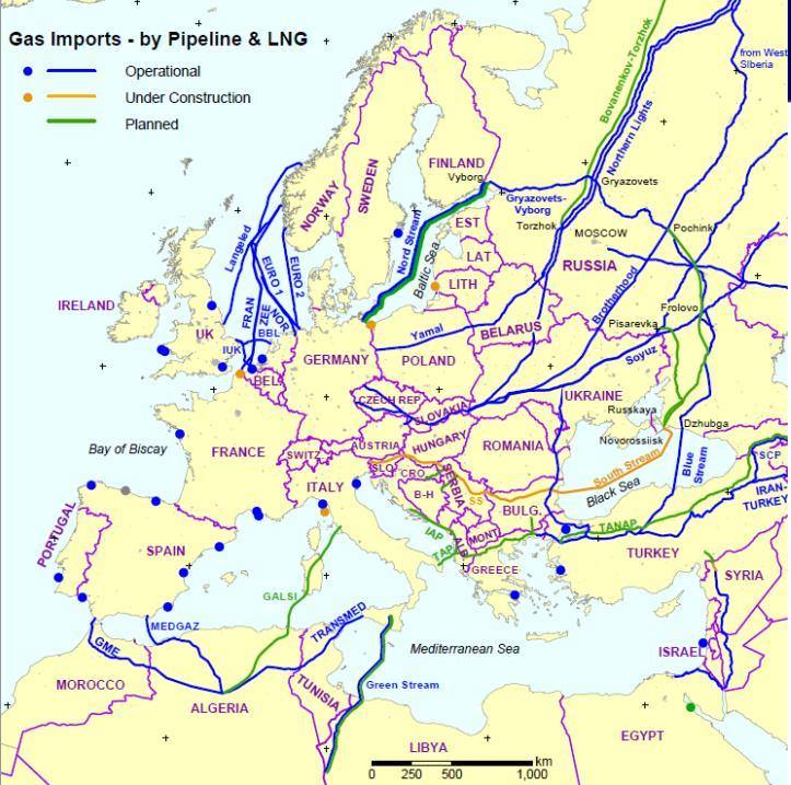 European gas infrastructure and sources