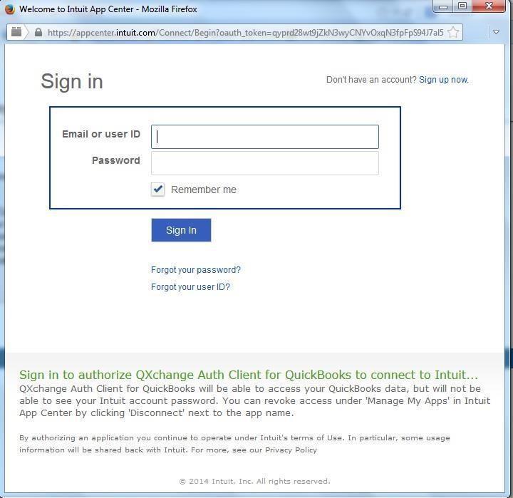 Provide the Intuit App Center login credentials to the page and click on the Sign In button.