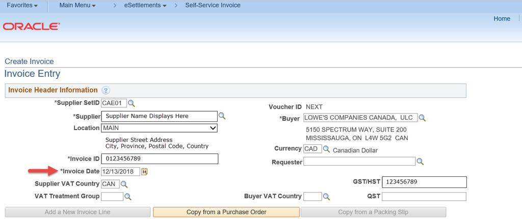 Invoice Date Field The Invoice Date field will auto-populate with the current date.