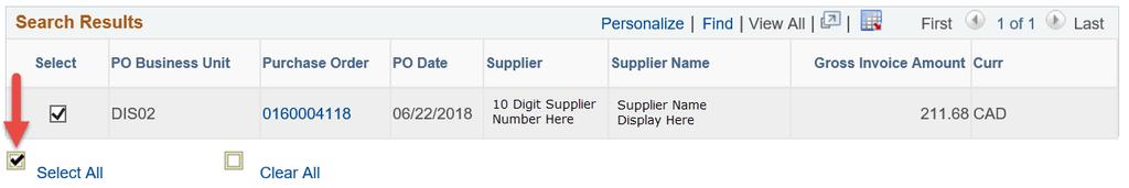 Select Purchase Order Select the desired PO from the search results: Select the check box to the left of the PO number to copy the full PO.