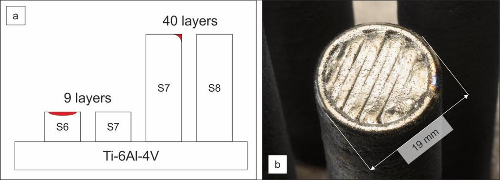 3.2. Ti-6Al-4V Fig. 3. (a) Build-up strategies for Ti-6Al-4V after different amount of layers and (b) even surface after standard layer Fig.