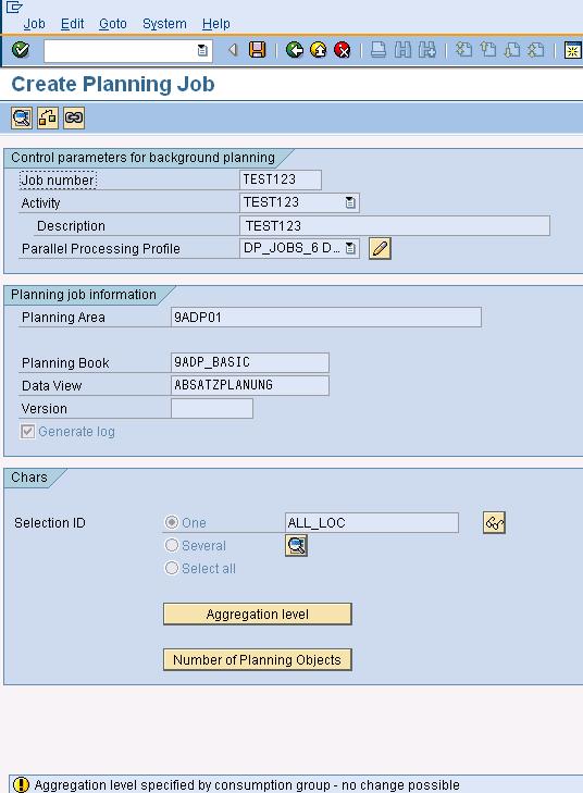 Step 6: Create Backgroud job Transaction : /SAPAPO/MC8D - Create Demand Planning in the Background Select planning book and data view which was selected for