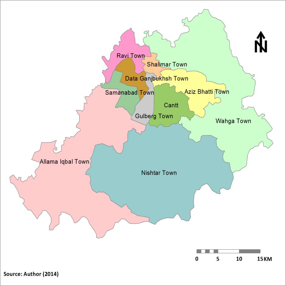 Spatio-Temporal variations in electricity demand and supply in Lahore city Ravi River, on the east by India and on the south by Kasur district. It covers a total land area of 1772 sq.km.