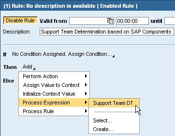 To process a decision table in a rule, you should specify this in the Then branch of the rule.
