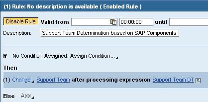 This rule processes the rows of the decision table Support Team DT sequentially and stops at the first