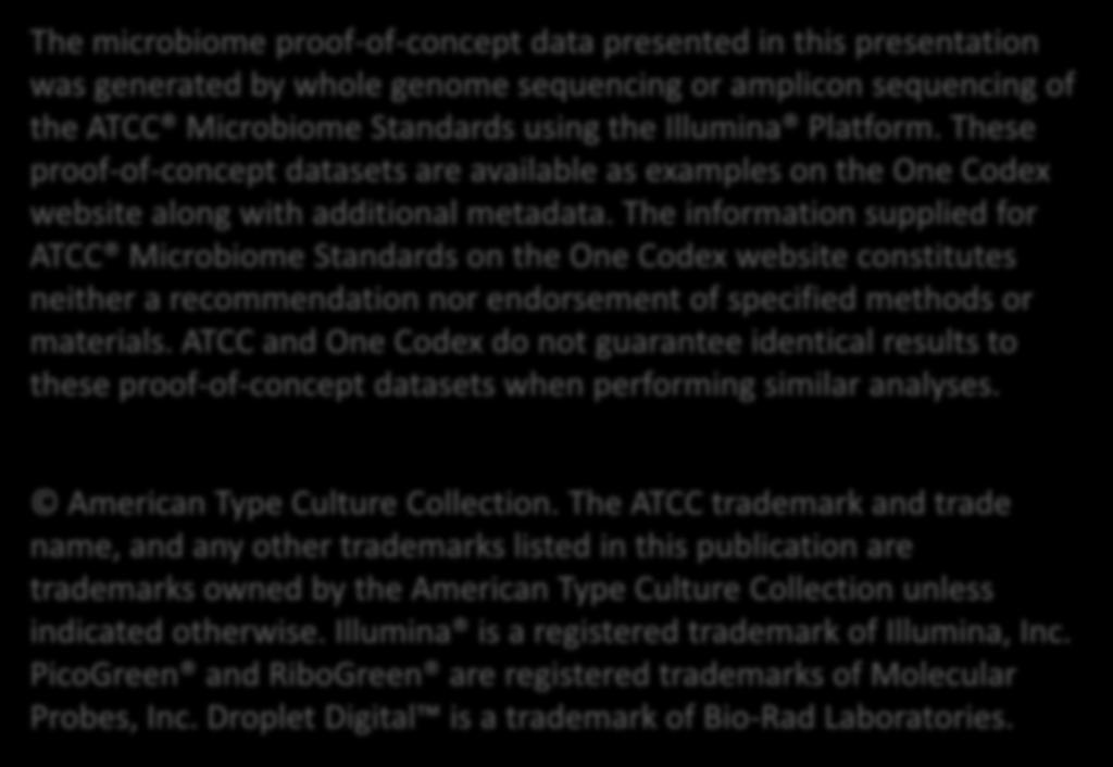 The information supplied for ATCC Microbiome Standards on the One Codex website constitutes neither a recommendation nor endorsement of specified methods or materials.