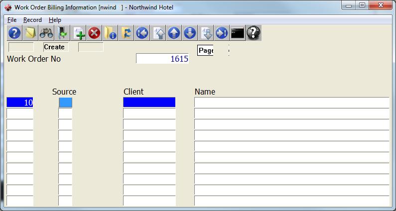 Once the Work Order Billing Information screen is displayed, use the F6 Create key to create a new line number.