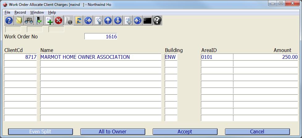 Once a work order is closed, users can view the amount billed by selecting Owner Charges under the Window menu.