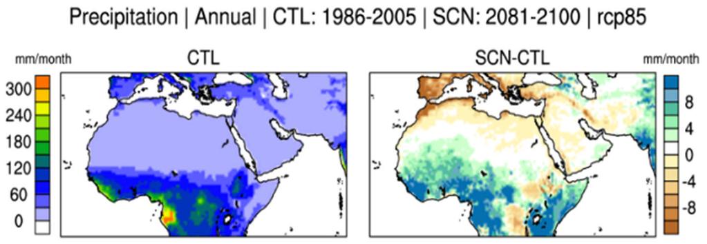 Changes in Precipitation by End Century (2081-2100) Compared to Reference Period (1986-2005) RCP 4.5 LAS RICCAR RCP 8.