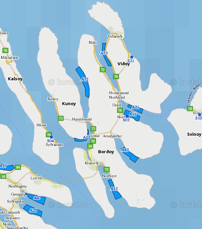 17 Figure 3: Example screenshot of salmon farm locations in the NE Faroe Islands. Image copied from www.kortal.fo.