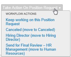 After reviewing the Position Description summary, hover over the orange Take Action on Position Request button.