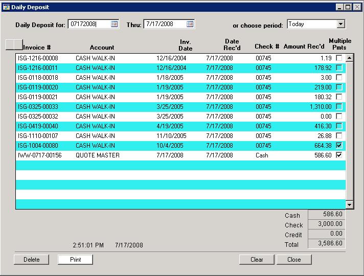 The Daily Deposit Report Now that you can pay invoice you will want to generate a report at the end of the day to help keep track of the amount of money you took in a day.