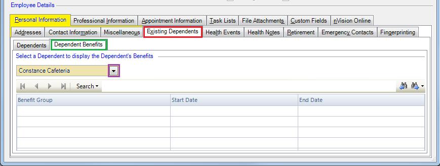 Let s look at the same employee record, shown earlier in this document, where we added the dependent link to the benefit group.