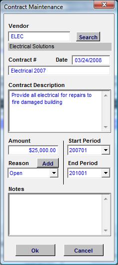 Capital Fund Contract Information The Contract tab will allow users to set up and maintain contracts specifically related to this capital fund.