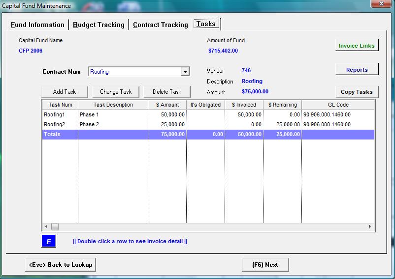Entering Contract Tasks The Tasks tab allows you to associate different tasks with a vendor