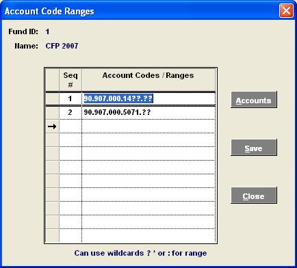 The accounts to pull in need to follow along with your account structure (i.e. similar to statement formats in gl) and wildcards can be used.