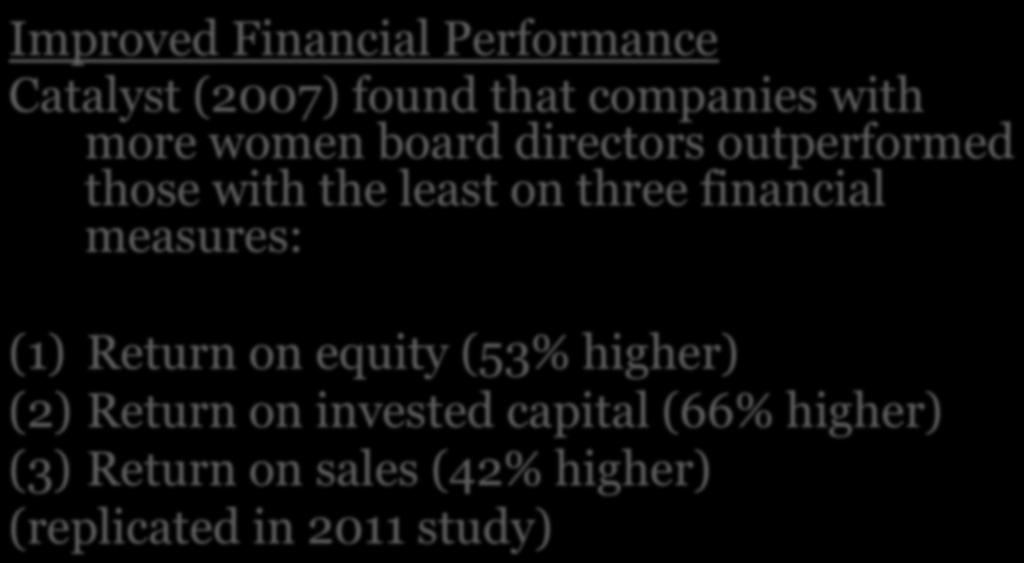 least on three financial measures: (1) Return on equity (53% higher) (2) Return on