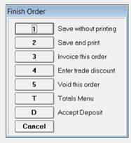 When finalizing the order for a CASH customer, they need to pay a FULL DEPOSIT on the order. For a CHARGE customer you will need to enter 0.00 in the deposit field then hit OK.