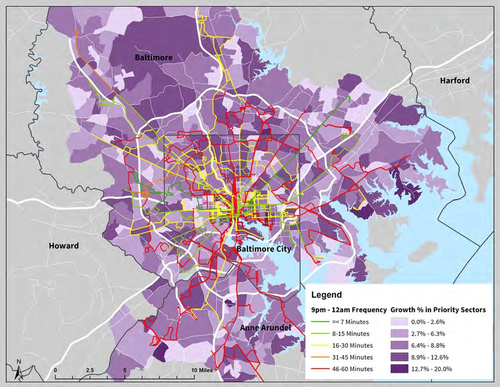 of Transportation and Warehousing - The map shows projected job growth in these sectors in the Baltimore region by the year 2020 - Priority industry sectors were identified through the work