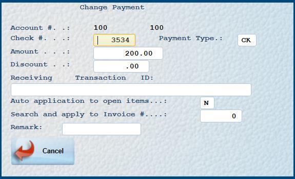 To Correct an Error in the Payment Info section: The cursor must be in the upper half of the screen, in one of the Payment Info fields.