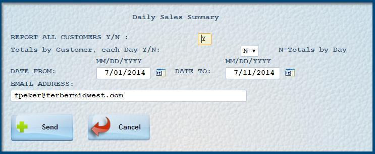 Daily Sales Summaries [SalesRpt] Email a daily sales summary as a CSV file for spreadsheet or table format. Each day s number of orders and net sales amounts are listed.