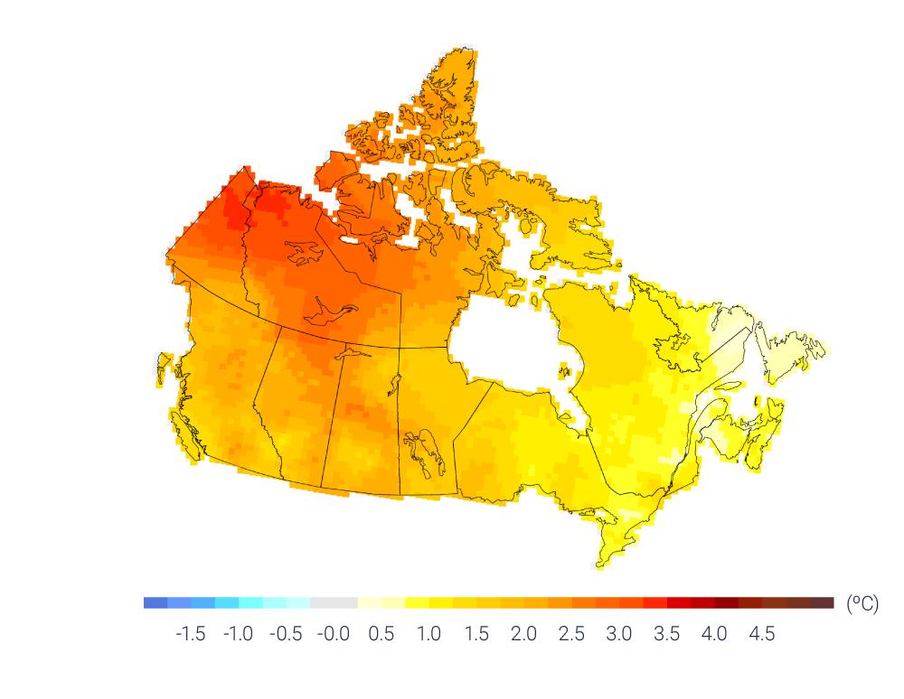 5 Temperature changes Canada s climate has warmed and will warm further in the future, driven by human influence.