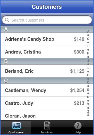 Figure 61: QuickBooks Connect displays a list of your customers and their open balances.