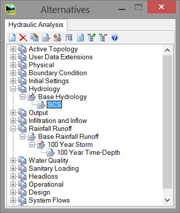 Click on it, and type the name SCS. 3. Double-click on the SCS Alternative, to open the Hydrology Alternative Editor dialog. 4.