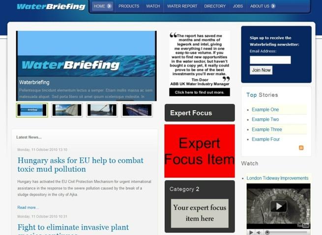 6 EXPERT FOCUS Take one of WaterBriefing s exclusive Expert Focus micro-sites to become WaterBriefing s expert partner on the issues your company specialises in.